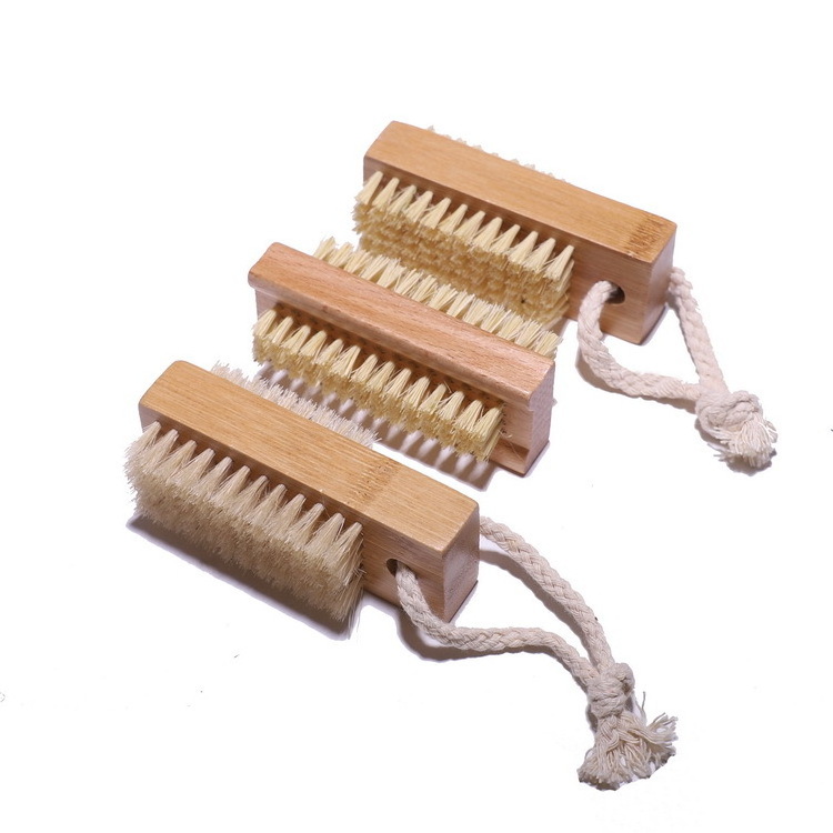 Wholesale Natural Schima Wooden Double Sided Cleaning Brush Washing Hand Boar Hard Bristle Nail Brush Or Foot Brush