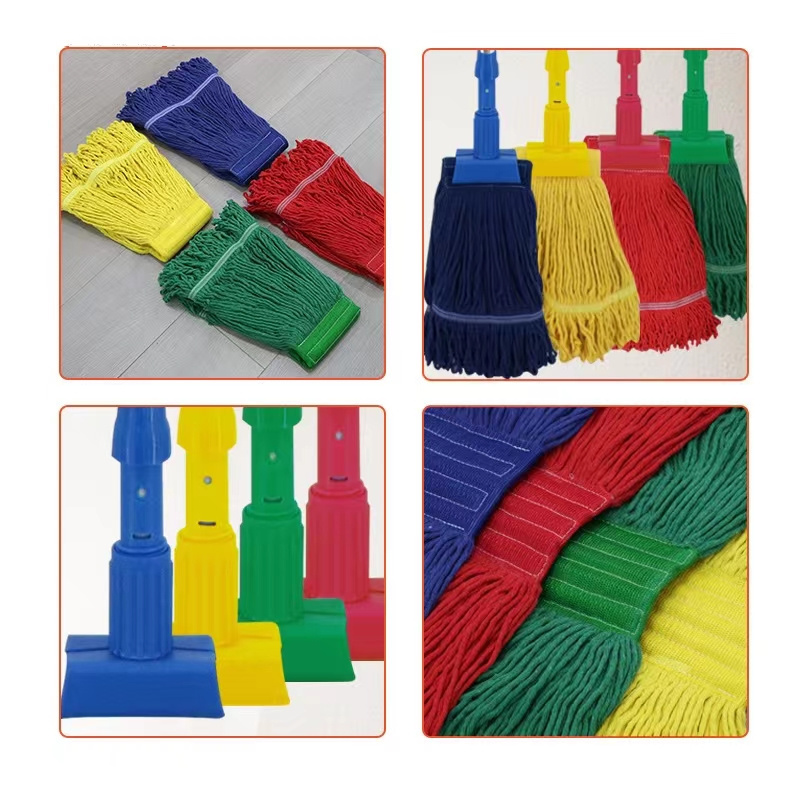 Wholesale four-color cotton mop Hospital Hotel removable floor waxing mop stainless steel rod tiger clamp wax mop