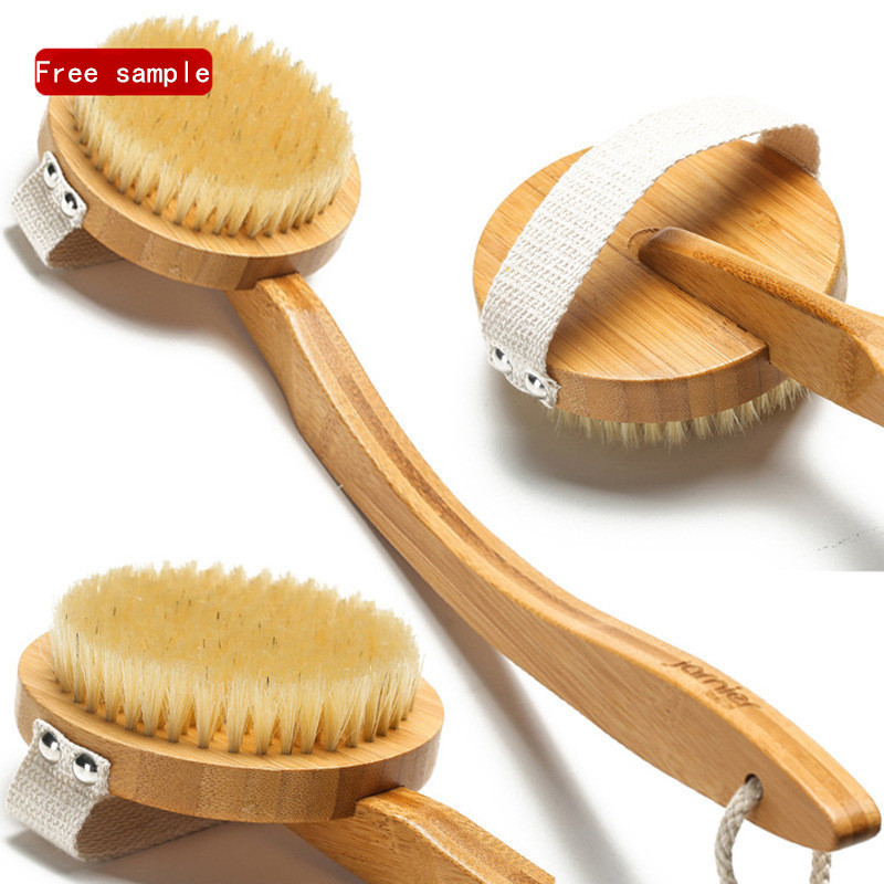 Private Label Custom Popular Design Massage Foot Loofah Long Handle Wooden Bristle Bamboo Bath Body Shower Brush Sponge Scrubber