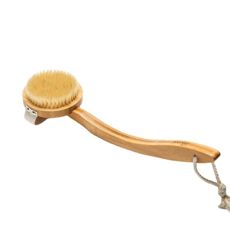 Private Label Custom Popular Design Massage Foot Loofah Long Handle Wooden Bristle Bamboo Bath Body Shower Brush Sponge Scrubber