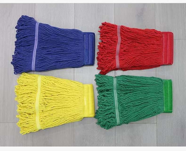 Wholesale four-color cotton mop Hospital Hotel removable floor waxing mop stainless steel rod tiger clamp wax mop