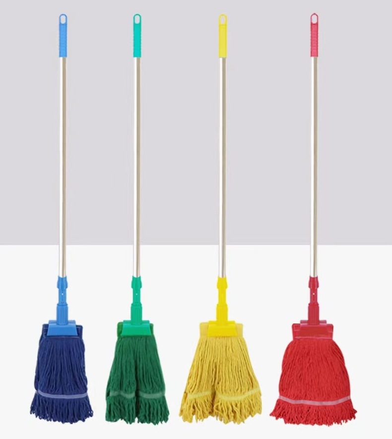 Wholesale four-color cotton mop Hospital Hotel removable floor waxing mop stainless steel rod tiger clamp wax mop