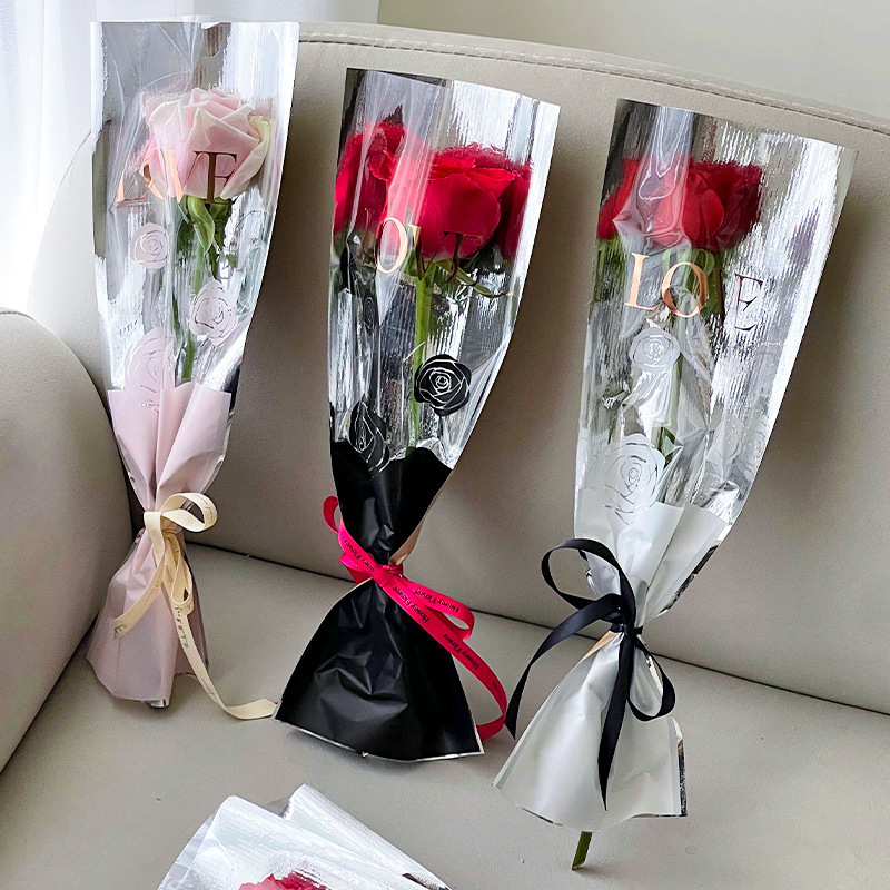 Customized opp plastic floral packaging bag wrapping bag single rose flower sleeve