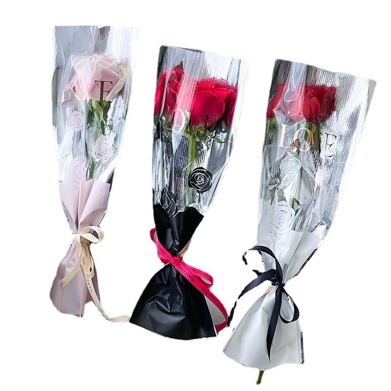 Customized opp plastic floral packaging bag wrapping bag single rose flower sleeve