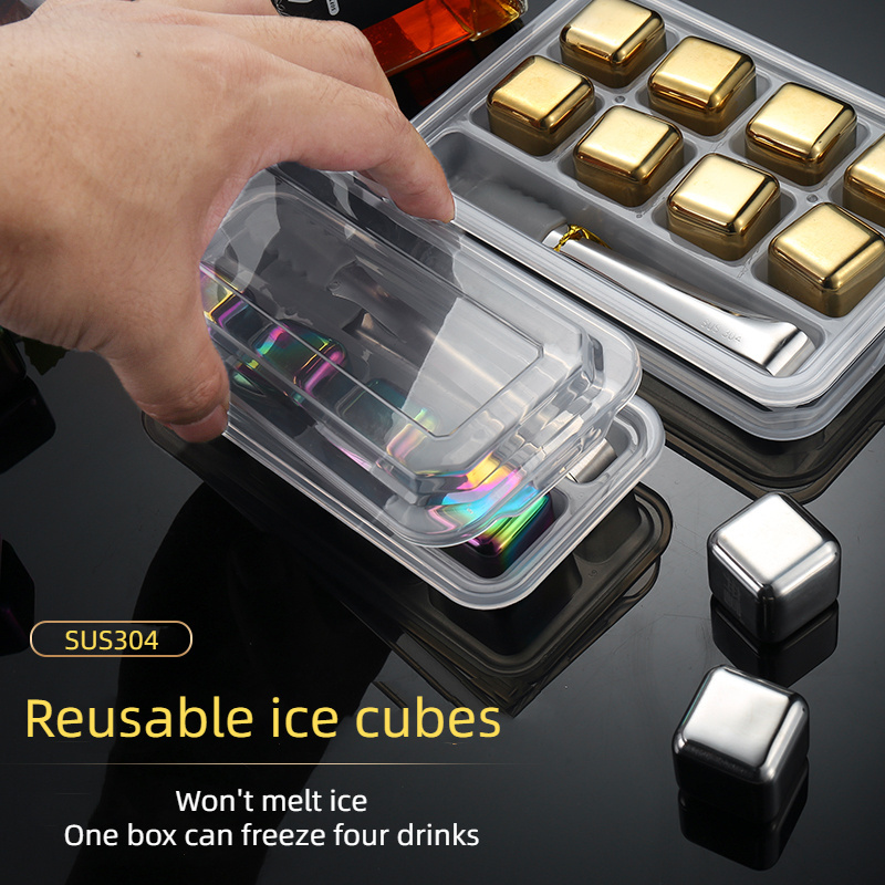 Bar Accessories 304 Stainless Steel Colorful Gold Silver Beer Juice Drink Ice Stones Reusable Ice Cube