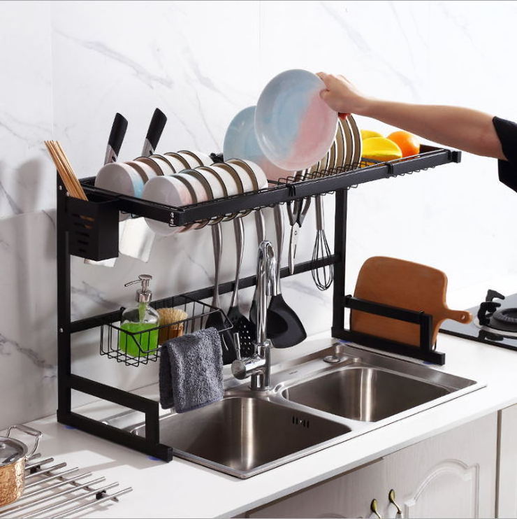 Kitchen Black Shelving Bowl Drainage Rack Stainless Steel Multifunctional Dish Drying Rack