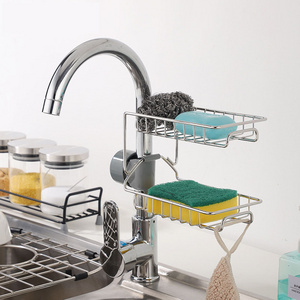 Multi-functional Housrhold Stainless Steel Double Faucet Storage Rack Kitchen Bathroom Sponge Holder