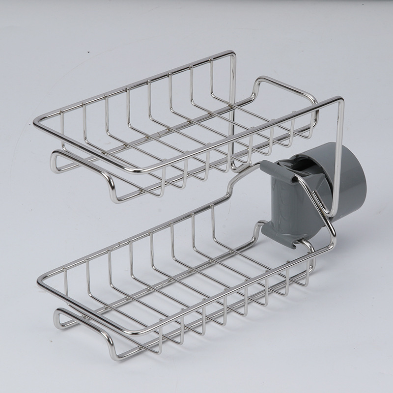 Multi-functional Housrhold Stainless Steel Double Faucet Storage Rack Kitchen Bathroom Sponge Holder