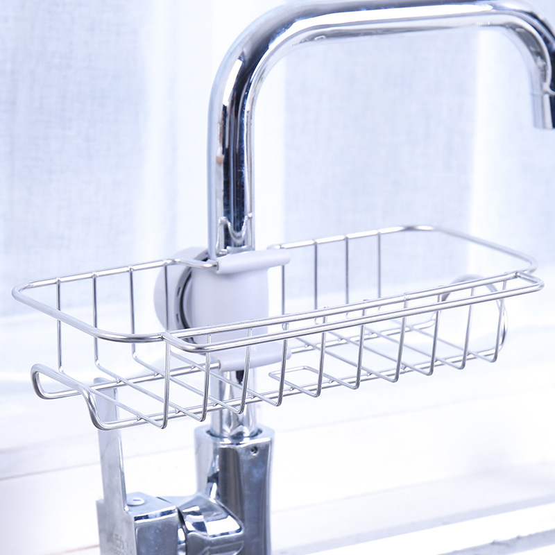 Kitchen Bathroom Stainless Steel Faucet Sets Soap Sponge Storage Holders Faucet Drain Racks