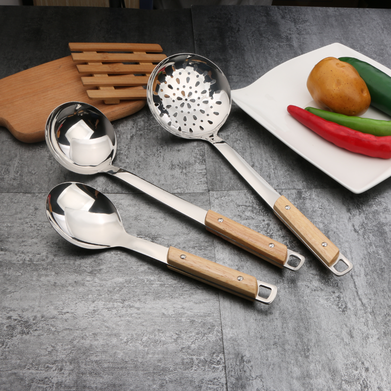 Wooden Handle Cooking Utensils Set Non Stick Stainless Steel Household Utensils For Kitchen Set