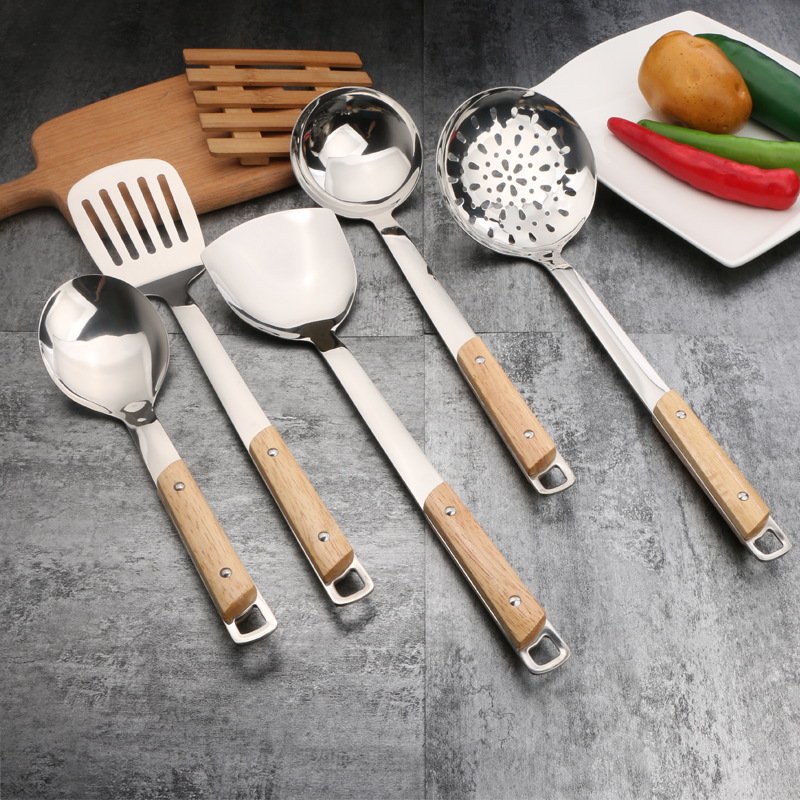 Wooden Handle Cooking Utensils Set Non Stick Stainless Steel Household Utensils For Kitchen Set