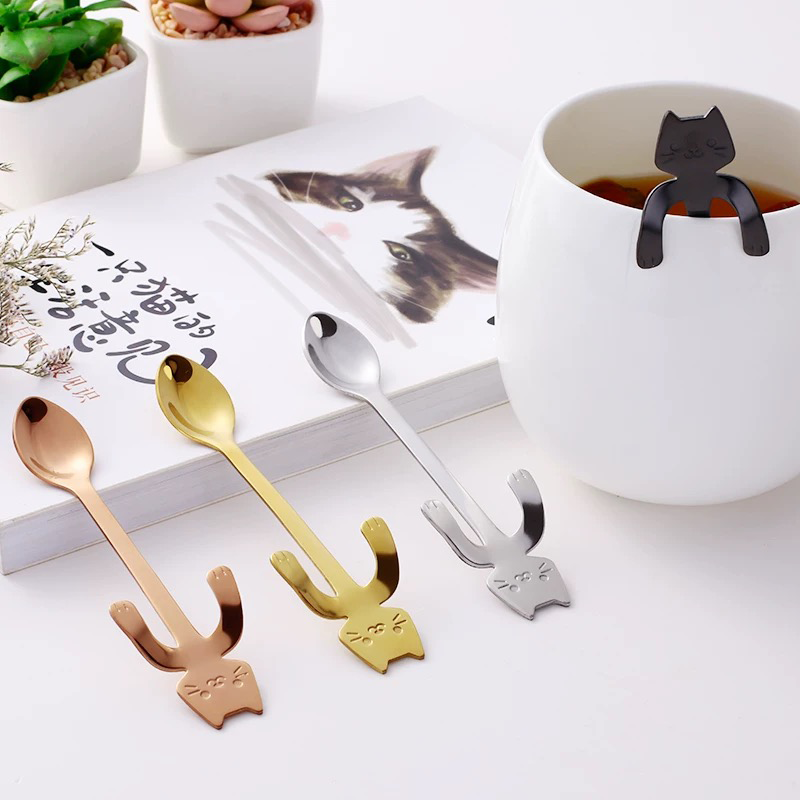 Ice Cream Scoop Stainless Steel 304 Coffee Spoon Metal Dessert Spoon Cute Cat Tea Spoon