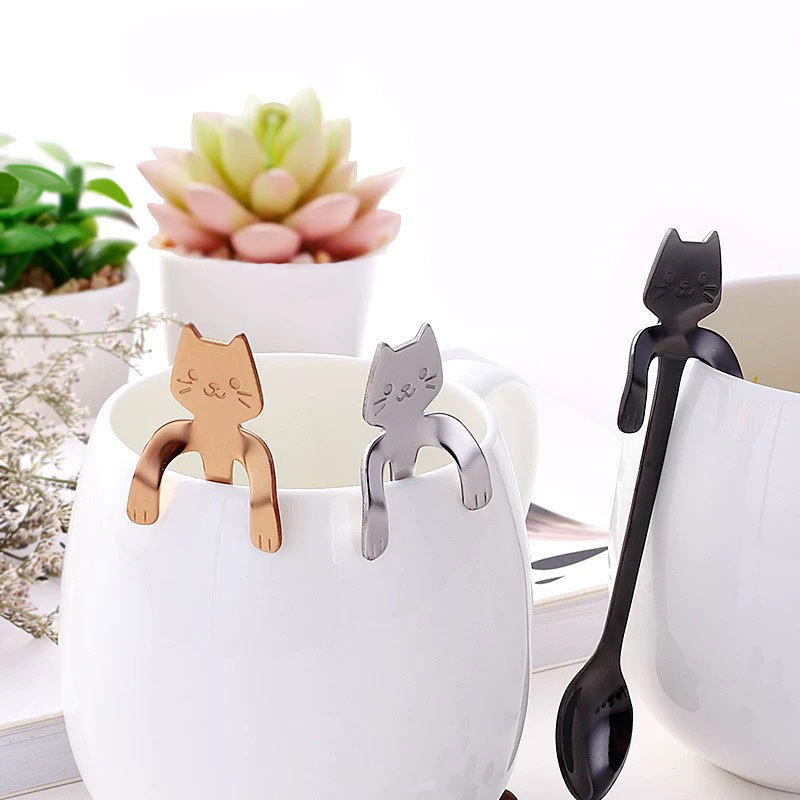 Ice Cream Scoop Stainless Steel 304 Coffee Spoon Metal Dessert Spoon Cute Cat Tea Spoon