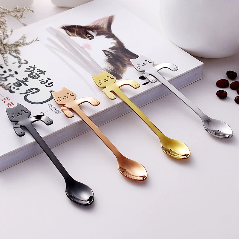 Ice Cream Scoop Stainless Steel 304 Coffee Spoon Metal Dessert Spoon Cute Cat Tea Spoon