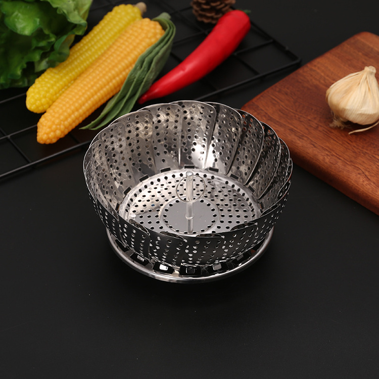 Wholesale Foldable Veggie Egg Steamer Vegetable Telescopic Stainless Steel Food Steamer Basket