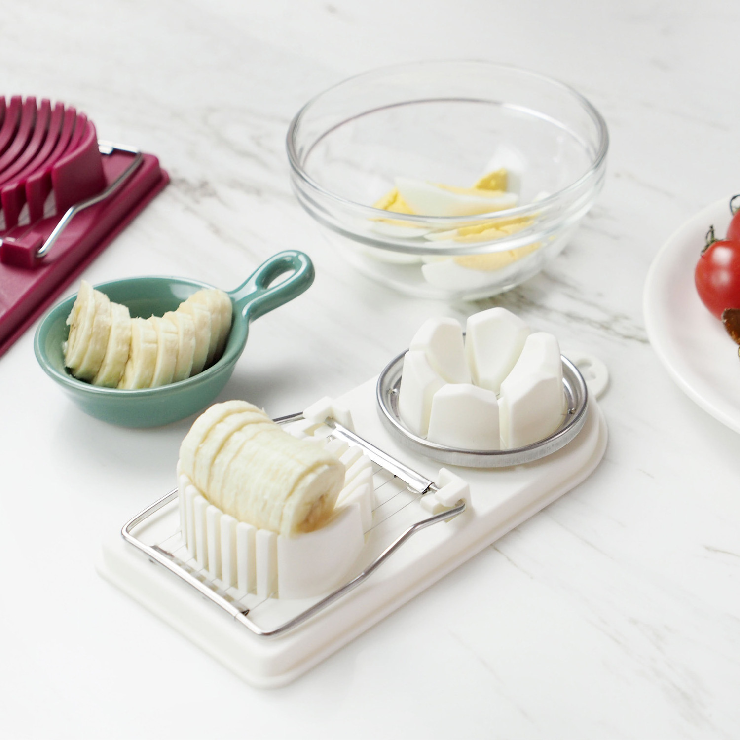 Kitchen Gadget Banana Strawberry Slicers Food Grade boiled Egg Fruit Cutter PP Egg Slicer