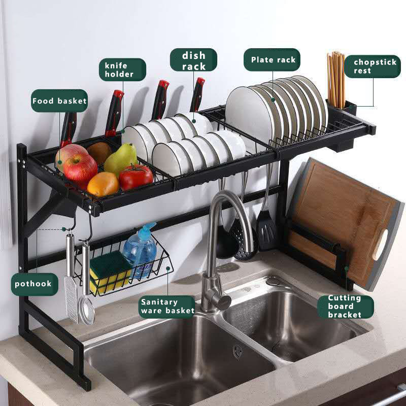 Kitchen Black Shelving Bowl Drainage Rack Stainless Steel Multifunctional Dish Drying Rack