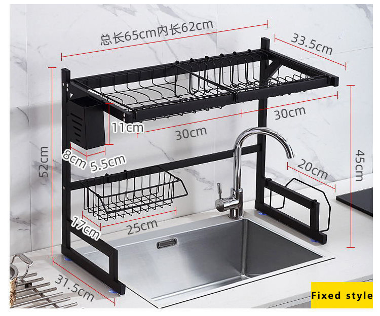 Kitchen Black Shelving Bowl Drainage Rack Stainless Steel Multifunctional Dish Drying Rack