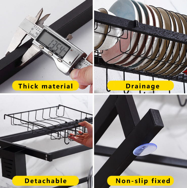 Kitchen Black Shelving Bowl Drainage Rack Stainless Steel Multifunctional Dish Drying Rack