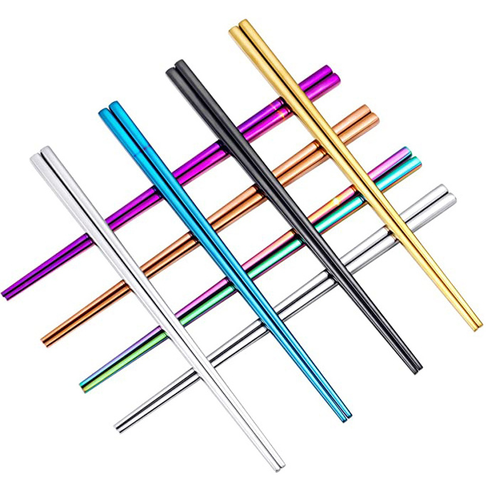 23cm Korean Japanese Style Metal Stainless Steel 304 Square Titanium Chopsticks