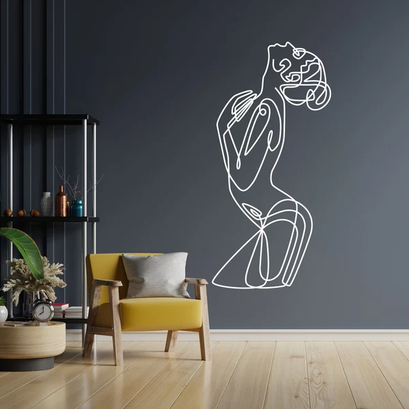 Large Removable  Line Art Wall Decal Sticker One Line Drawing Wall Decal For Salon Spa Salon Living Room Bedroom