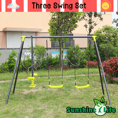 Jaalex Custom Steel Interesting Toy Triple Children Safe Swing Set Playground Three Seat Swing For Outdoor Black And Green