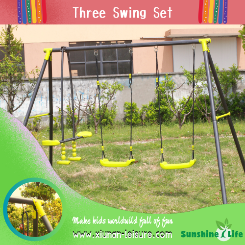 Jaalex Custom Steel Interesting Toy Triple Children Safe Swing Set Playground Three Seat Swing For Outdoor Black And Green