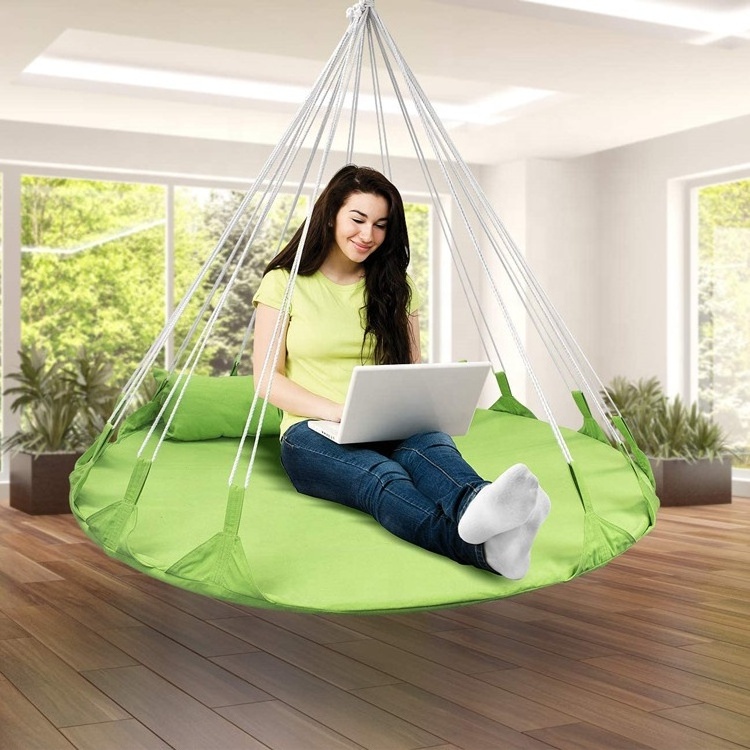 Indoor Outdoor Double Hammock Daybed Green Hanging Swing Nest With Pillow