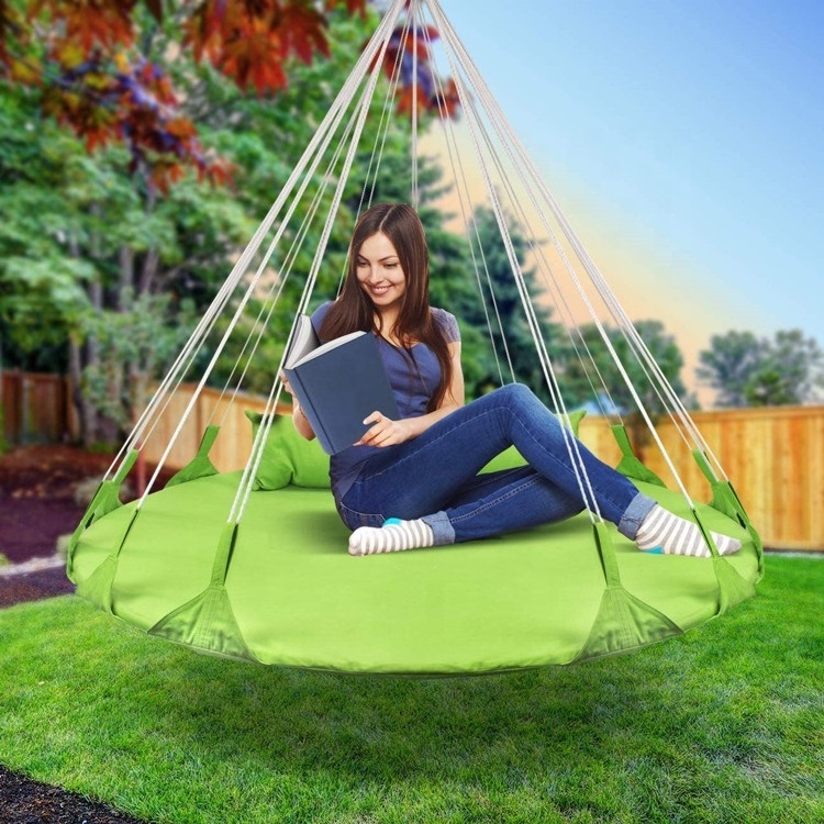 Indoor Outdoor Double Hammock Daybed Green Hanging Swing Nest With Pillow