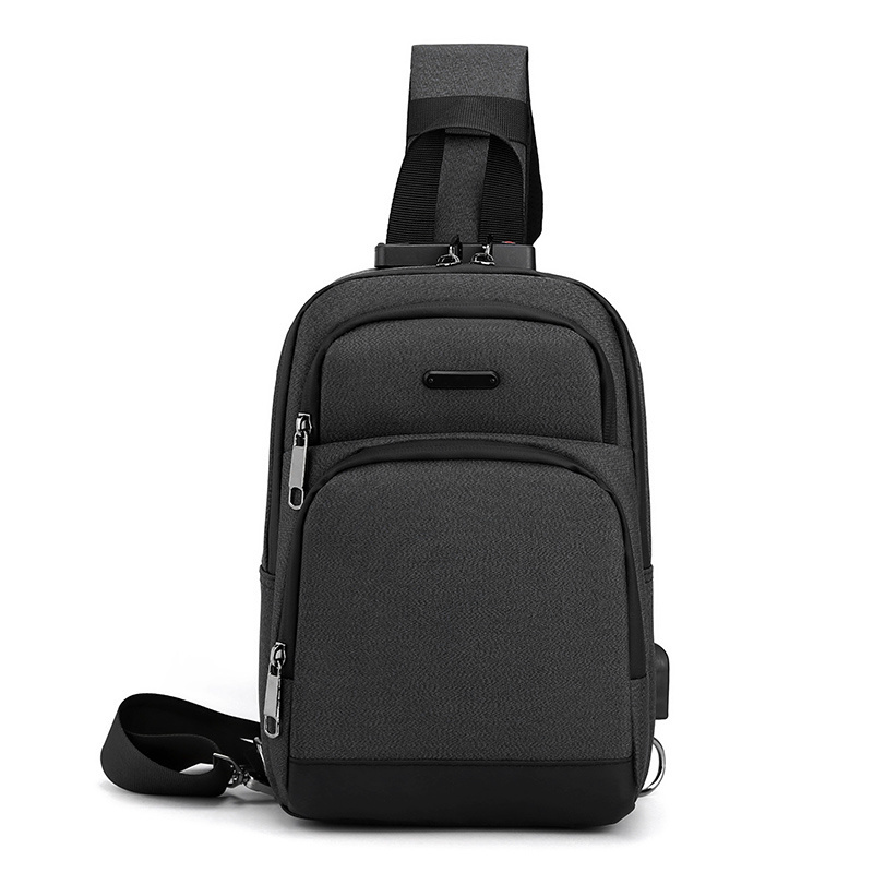 High quality solid color simple casual anti-theft password lock messenger bag USB multi-function chest bag