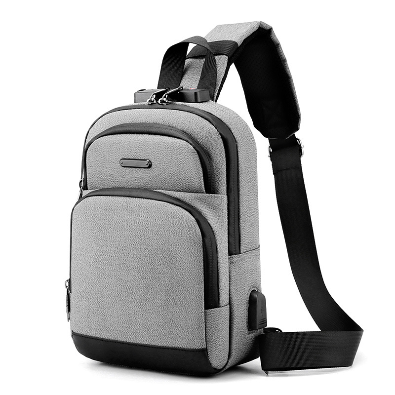 High quality solid color simple casual anti-theft password lock messenger bag USB multi-function chest bag