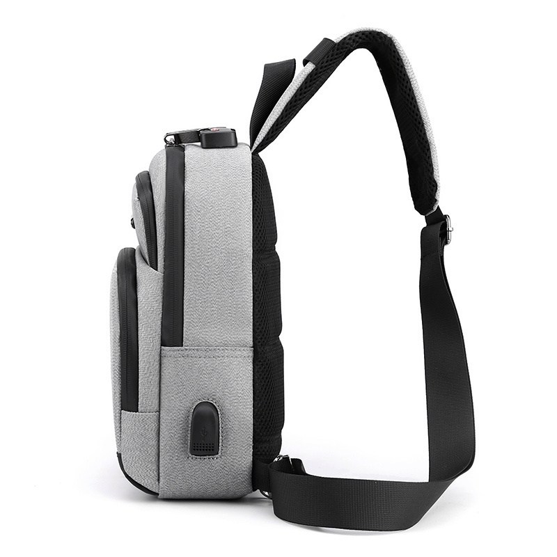 High quality solid color simple casual anti-theft password lock messenger bag USB multi-function chest bag