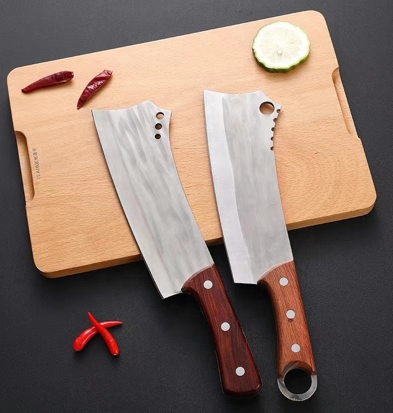 Bone Chopper Sharp Knife with Holster Sandalwood Handle Stainless Steel Popular Kitchen Knife Knives Wholesale