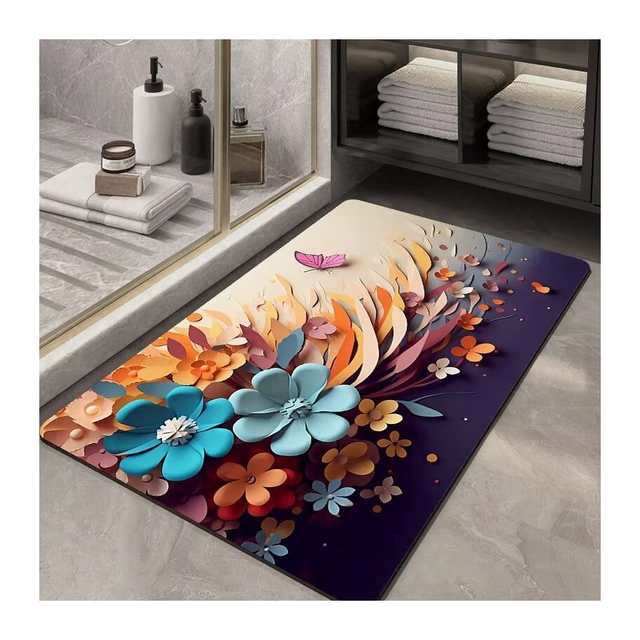 5D Cute Cartoon Pattern Bathroom Anti-skid Diatomaceous Mud Material Carpet Absorbs Water Tailorable Foot Mat Portable Area Rugs