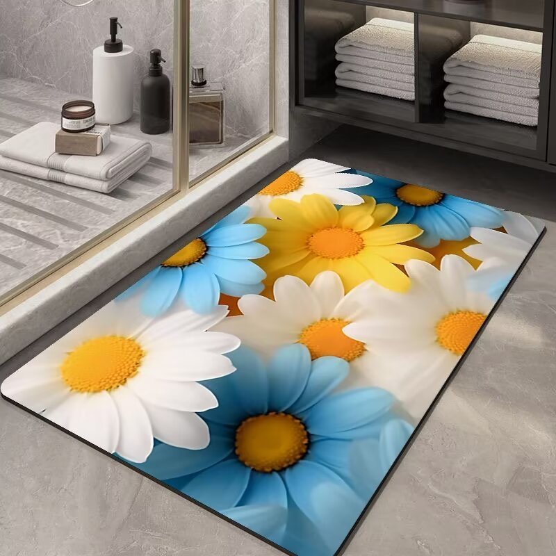 Cross border splicing gray soft diatom mud bathroom absorbent floor mat toilet door household anti-skid toilet mat