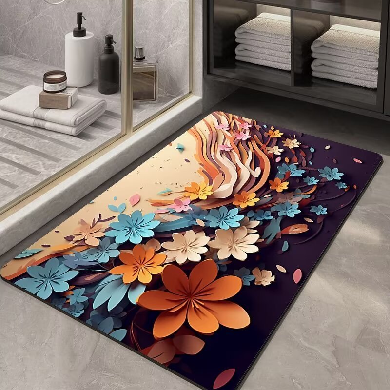 5D Cute Cartoon Pattern Bathroom Anti-skid Diatomaceous Mud Material Carpet Absorbs Water Tailorable Foot Mat Portable Area Rugs