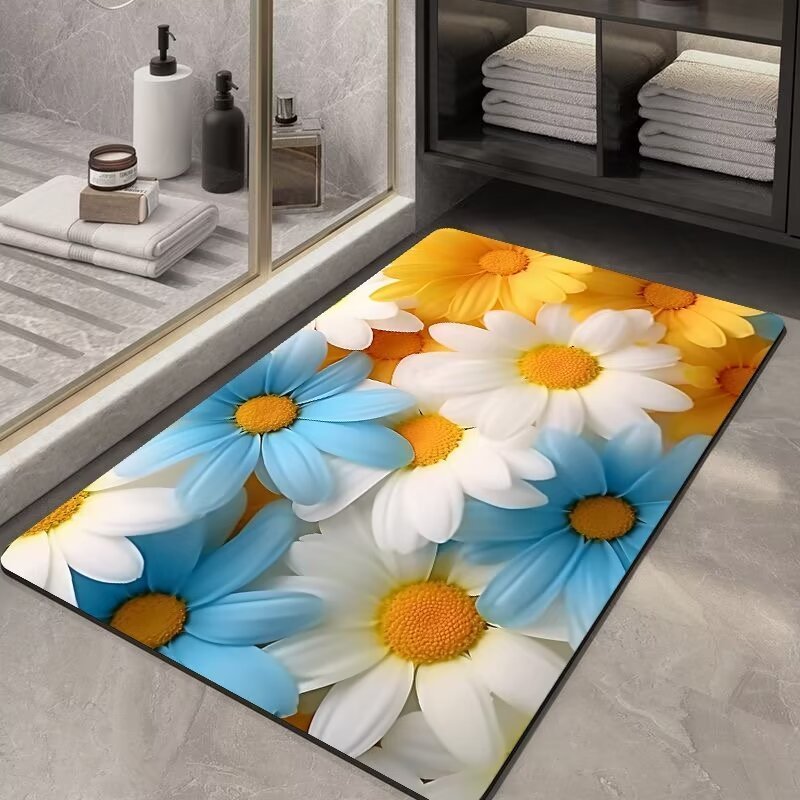 Cross border splicing gray soft diatom mud bathroom absorbent floor mat toilet door household anti-skid toilet mat