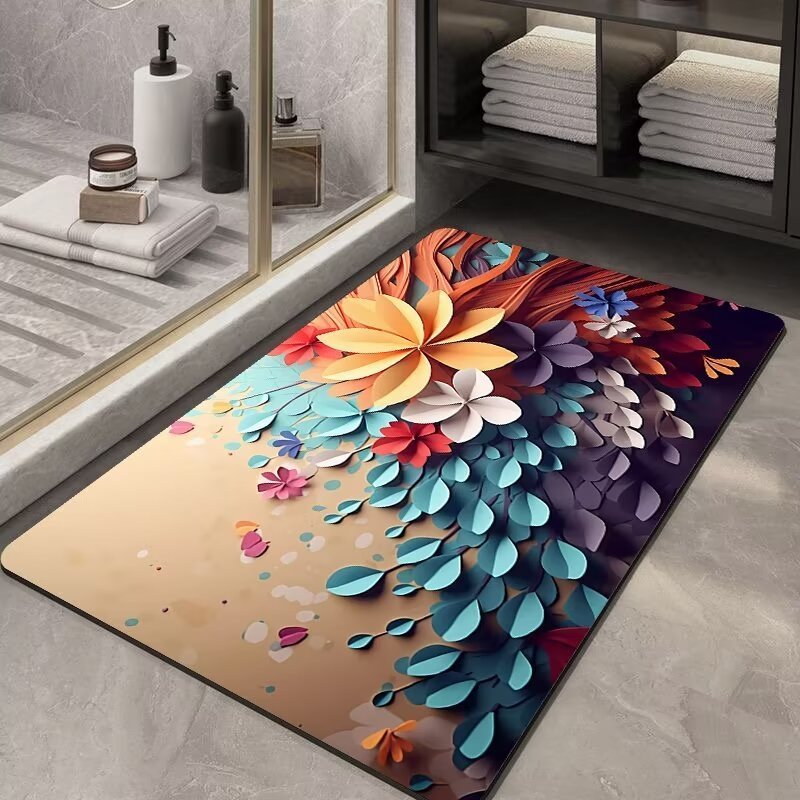 5D Cute Cartoon Pattern Bathroom Anti-skid Diatomaceous Mud Material Carpet Absorbs Water Tailorable Foot Mat Portable Area Rugs