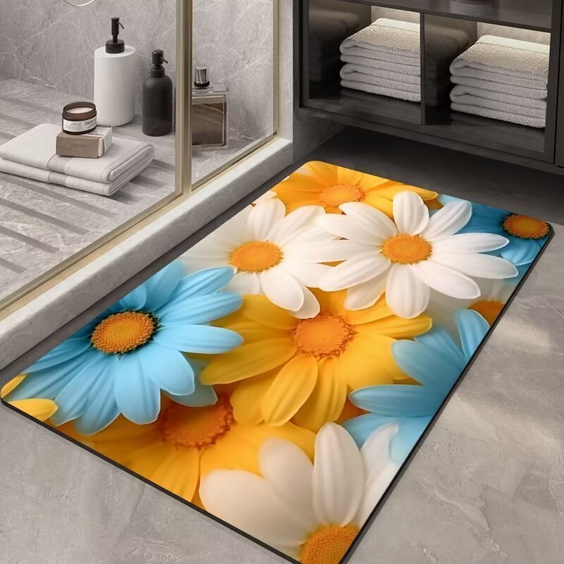 Cross border splicing gray soft diatom mud bathroom absorbent floor mat toilet door household anti-skid toilet mat