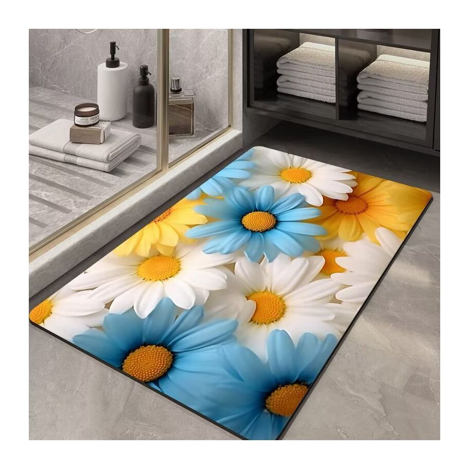 Cross border splicing gray soft diatom mud bathroom absorbent floor mat toilet door household anti-skid toilet mat