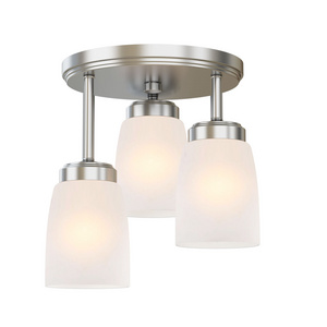 Modern 3 Light Semi Flush Mount Ceiling Light Lamp With White Glass Shade