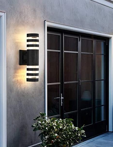 Modern Led Outdoor Wall Lights for House 3000K Warm White, Up/Down Porch Light Waterproof Outdoor 12W 500LM Black