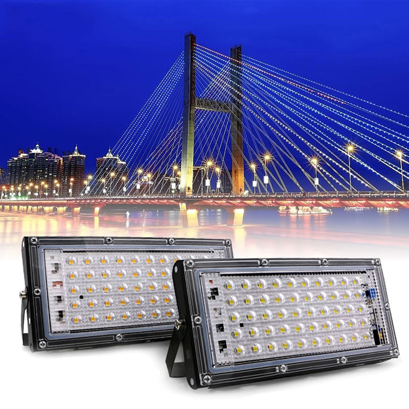 LED Flood Light 50W 220V 240V Floodlight CHIP IP65 Waterproof Outdoor Wall Reflector Lighting Garden Square Spotlight Cold White