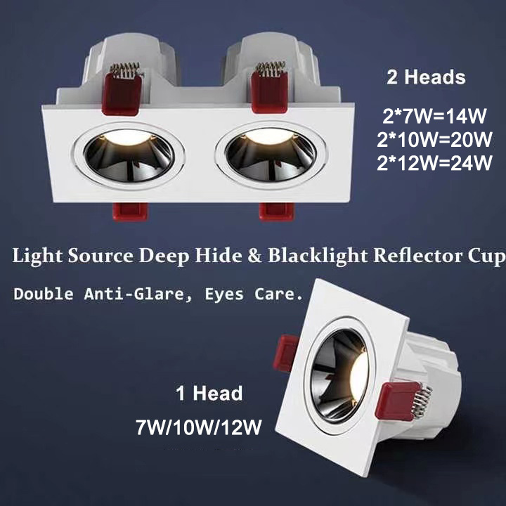 multiple Double Head COB LED Ceiling Downlight Beam Angle 15 24 45 Degree Adjustable 7W 12W Dimmable LED Spotlight