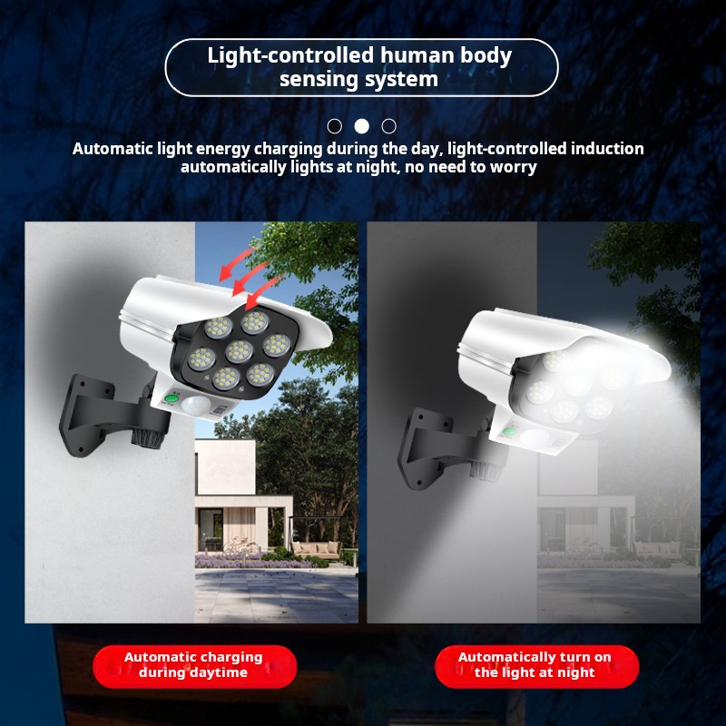 Solar Wall Light Motion Sensor 77 LED Wall Lamp IP65 Waterproof Dummy Camera Powered Sunlight Street Light For Garden Decoration