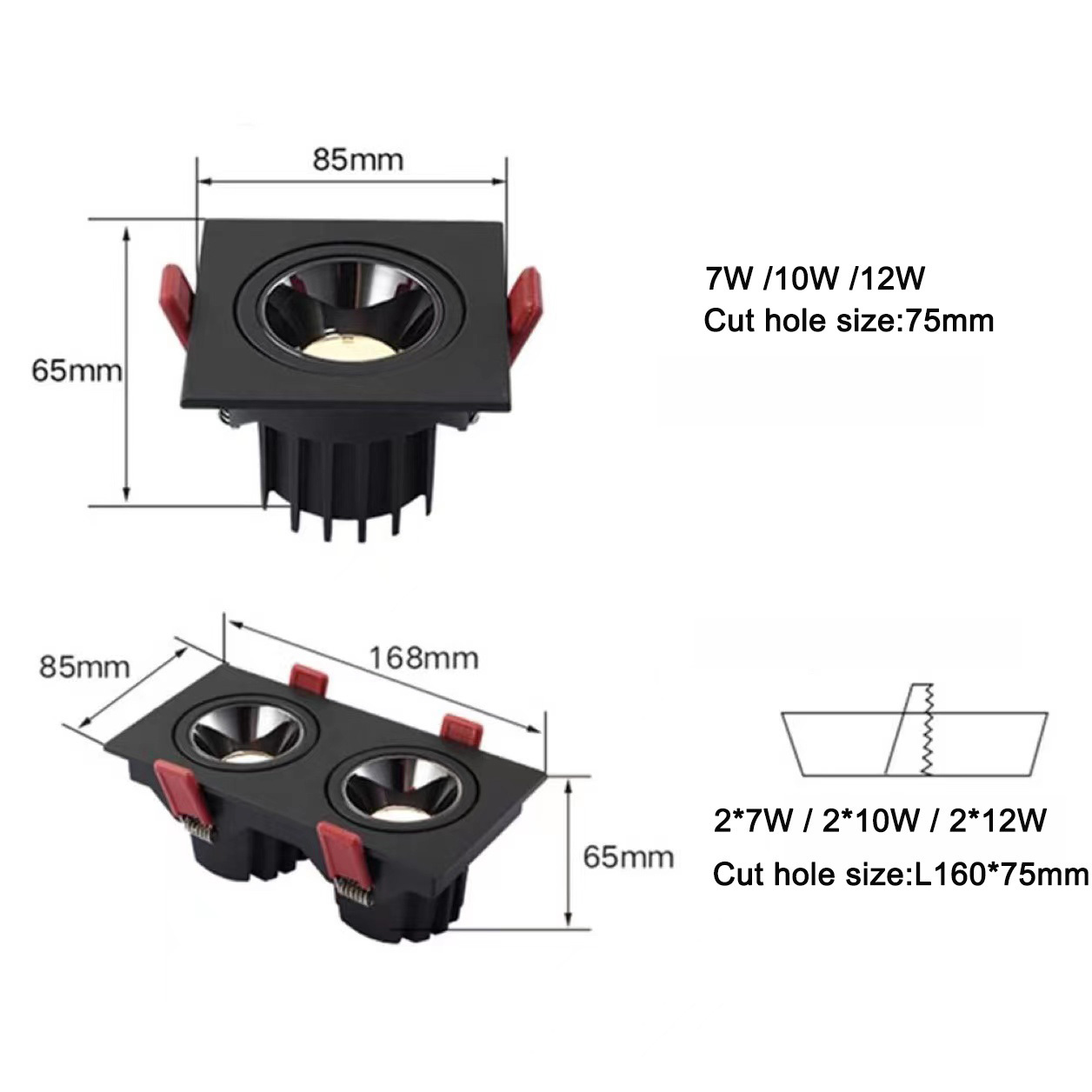 multiple Double Head COB LED Ceiling Downlight Beam Angle 15 24 45 Degree Adjustable 7W 12W Dimmable LED Spotlight