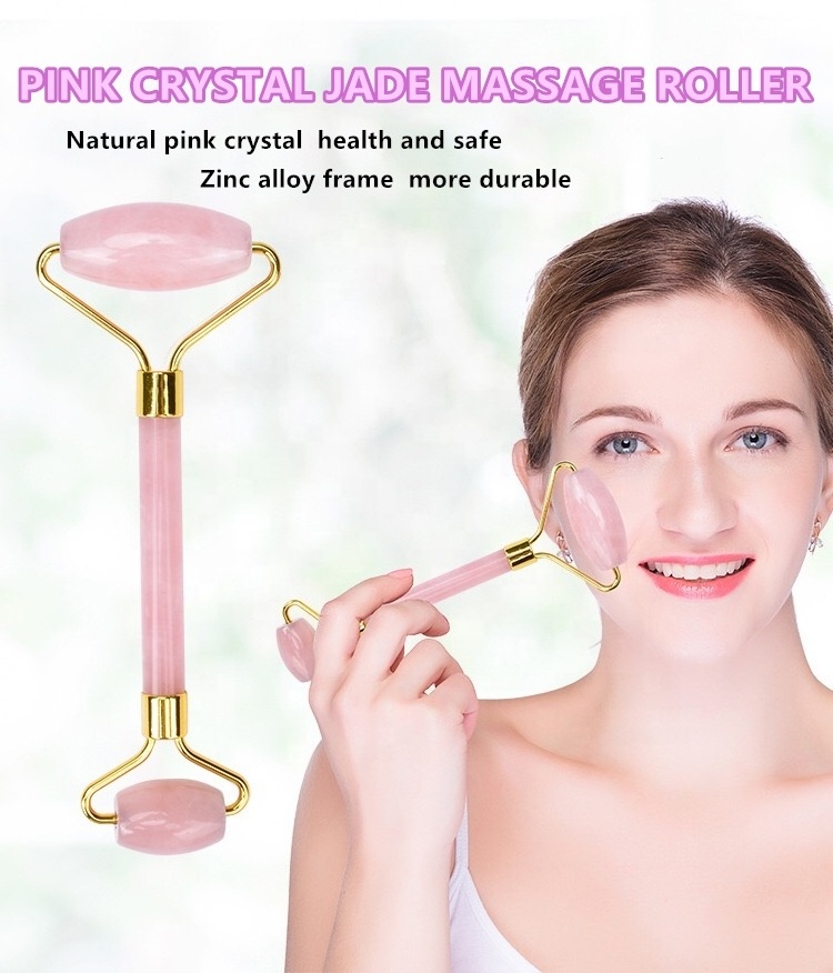 Natural Pink Crystal Scraping Gua Sha Rose Quartz Massage Facial Jade Roller