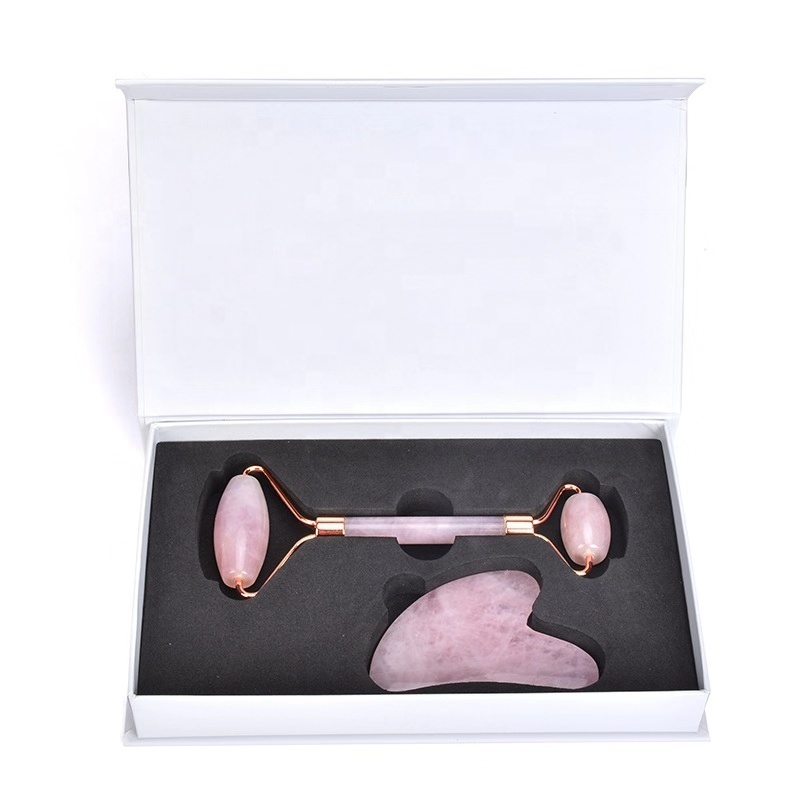 Natural Pink Crystal Scraping Gua Sha Rose Quartz Massage Facial Jade Roller