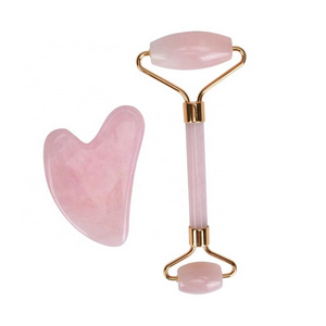 Natural Pink Crystal Scraping Gua Sha Rose Quartz Massage Facial Jade Roller