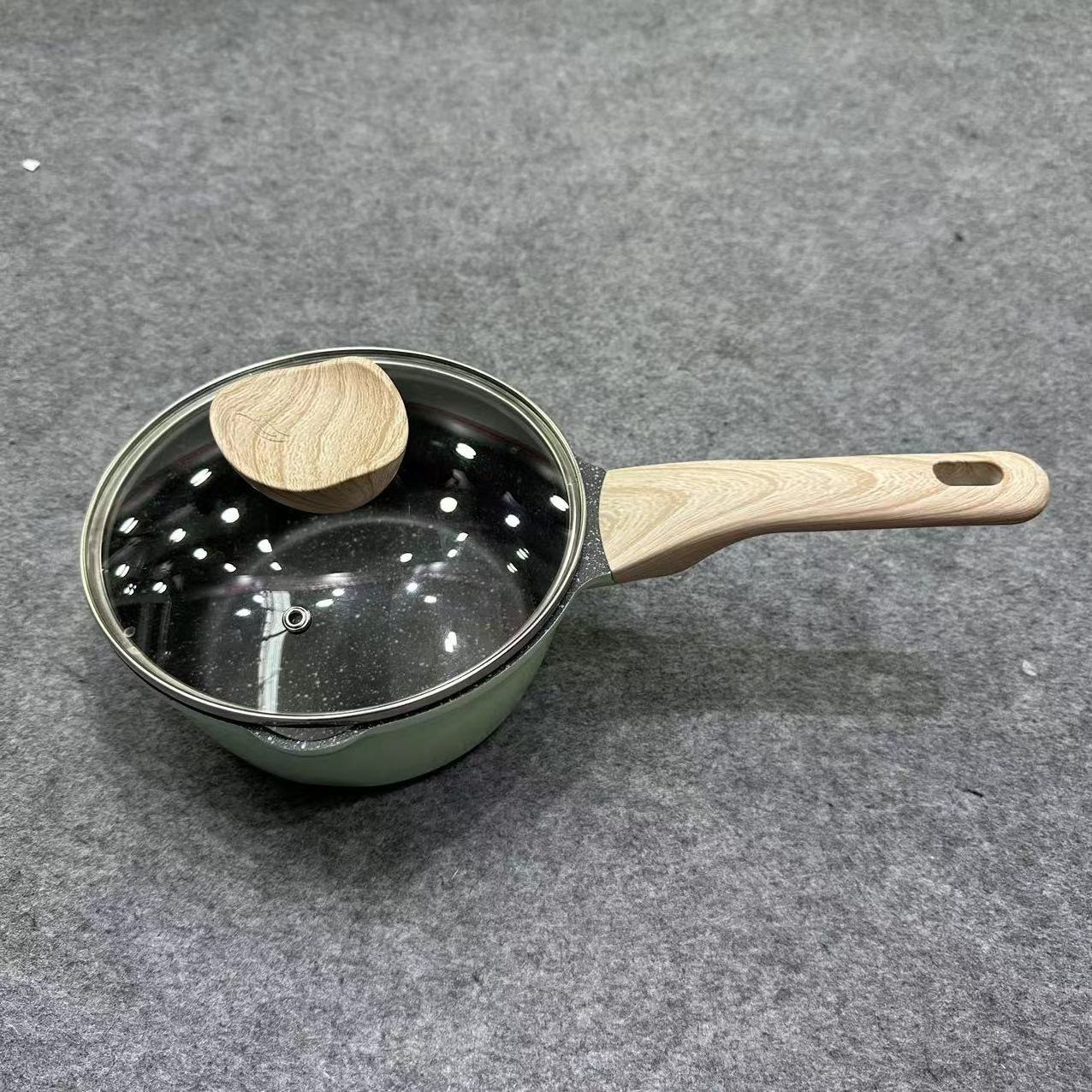 Nonstick Granite Sauce Pan with glass lid for All Stove Small Soup Pot Milk Pan with Pour Spouts Induction bottom